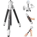 Travel Camera Tripod, COMAN Lightweight Compact Carbon Fiber Tripod Stand 360°Ball Head Detachable, Tripod for Canon Sony, DSLR Camera,White