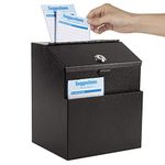 KYODOLED Suggestion Box with Lock and 50 Free Suggestion Cards, Metal Wall Mounted Ballot Box, Donation and Collection Key Drop Box with Slot & 2 Keys, 8H x 5.7W x 7L Inch, Black