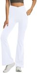 Jinhiteam Leggings with Pockets for Girls Solid black Stretch High Waist Tummy Control workout Dance Bootcut Yoga Pants, White, 10-11 Years