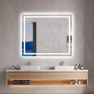 WTTY 48"x40" LED Bathroom Mirror with Lights, Front Lighted Bathroom Vanity Mirrors for Wall, Anti-Fog, Dimmable Wall Mirrors for Bathroom, Memory, Shatter-Proof, Double LED Vanity Mirror