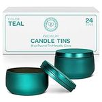 Hearts & Crafts Empty Tin Candle Jars for Making Candles - Candle Tins 8oz - 24 Tin Candle Jars with Lids for Candle Making - Teal