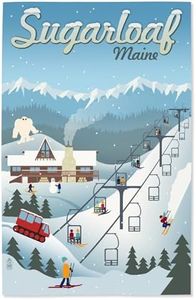 Lantern Press 16x24 Inch Giclee Art Print Wall Decor, Sugarloaf, Maine, Retro Ski Resort