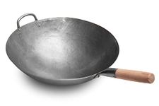 Craft Wok Big 16 Inch Heavy Hand Hammered Carbon Steel Pow Wok with Wooden and Steel Helper Handle (Round Bottom) / 731W138