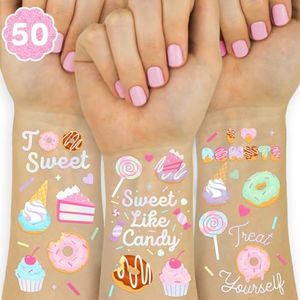 xo, Fetti Donut Temporary Tattoos - 50 Iridescent Styles | Sweet One Birthday Decorations, Two Sweet Cupcake Party, Sassy Six, Fourever Dessert Supplies, Cotton Candy Favors