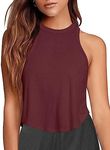 Womens Cute Sleeveless Workout Tops High Neck Muscle Tank Summer Casual Racer Back Cropped Athletic Yoga Tank Tops Exercise Running Shirts Going Out Tops Activewear(Burgundy X-Large)