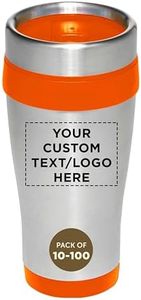 Custom Insulated Stainless Steel Travel Mugs 16 oz. Set of 10/50/100, Personalized Bulk Pack - Perfect for Coffee, Soda, Other Hot & Cold Beverages - Orange