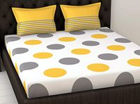 LORETO – A QUALITY LINEN BRAND 144 TC 100% Cotton Bedsheet for Double Bed with 2 Pillow Covers, Polka - Yellow and Grey Polka Dots