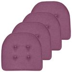 Sweet Home Collection Chair Cushion Memory Foam Pads Tufted Slip Non Skid Rubber Back U-Shaped 17" x 16" Seat Cover, 4 Pack, Purple