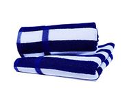 Space Fly Fine Soft & Cotton Attractive Big Size Bath Towels for Regular Use (58X28 Inch_Blue & White_Cabana) (Set of 2)