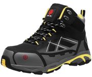 LARNMERN Steel Toe Boots,Mens Work Safety Outdoor Protection Footwear Industrial and Construction Boots (10.5, Black/Yellow)