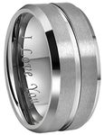 CROWNAL 10mm 8mm 6mm Tungsten Wedding Band Ring Engraved I Love You Men Women Polished Groove Matte Finish Beveled Edges (10mm,10)