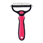 Pet Dematting Comb for Dogs Cats Puppy, Pink Large Size Stainless Steel Dual Head 17-9 Teeth, 2 in 1 Pet Grooming Brush Kit Reduces Hair Fall, Furminator Easy Mats and Tangles Remover for Pets, Safe Deshedding Hair Undercoat Rake for Short Long Coat