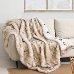 HORIMOTE HOME Luxury Faux Fur Throw Blanket In Western Aztec Style, Soft Warm Fluffy Boho Decor Fur Blankets for Couch and Bed,Sofa,Cream,150 x 200cm