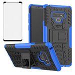 Phone Case for Samsung Galaxy Note 9 Cases with Tempered Glass Screen Protector Cover Stand Kickstand Rugged Hybrid Accessories Heavy Duty Rubber Galaxies Note9 Gaxaly Glaxay Not S9 Women Men Blue