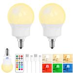 LED Rechargeable Light Bulb With Remote, Magnetic E14 Battery Operated Light Bulbs, 3 Color Temperature + 9 RGB Colour, 480LM, 3 Timer, For Lights, Lamps Without Power, Camping, Emergency 2 Pack