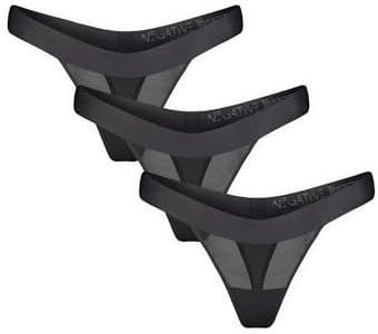 NEGATIVE Underwear – Sieve Black Thongs For Women – Minimal Cut in Subtly Sheer, Naturally Smoothing Belgian Micromesh - 3 Pack - M