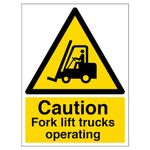 V Safety,Black/Yellow,64002BC-S Caution Fork Lift Trucks Operating Sign - Portrait - 300mm x 400mm - Self Adhesive Vinyl