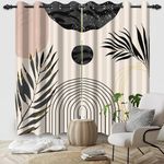 Mid Century Blackout Curtains, Abstract Boho Sun Window Curtain for Living Room Black and Beige Window Curtains Room Darkening Drapes with Grommets, 42x63 Inch, 2 Panels