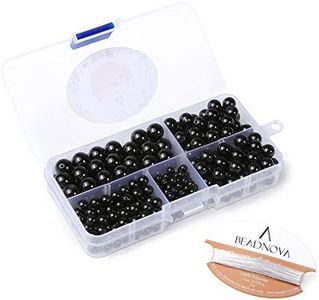BEADNOVA Natural Black Onyx Gemstone Round Loose Beads with Bead Organizer Carry Case for Jewelry Making (340pcs/box, 4mm/6mm/8mm/10mm)