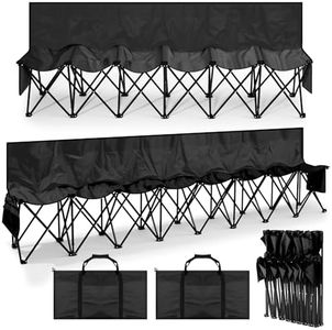 Menkxi 2 Size Soccer Bench Outdoor Team Bench Seat with Back Portable Folding Bench Chairs for Sports Fast Set up Camping Foldable Sideline Bench with 2 Carry Bags(Black, 6 Seats, 8 Seats)