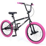Goplus Freestyle BMX Bike, 20" Trick Bicycle w/ 360 Degree Steering, 4 Pegs, Adjustable Seat, U-Brake, High Carbon Steel Frame for Beginner Riders, Training Bike for Kids Teens Adults (Pink)