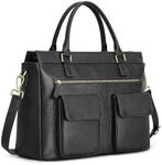 Kattee Leather Briefcase for Women, 15 Inches Laptop Bag, Work Tote with Luggage/Shoulder Strap, Black