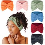 Tobeffect Wide Headbands for Women, 7'' Extra Large Turban Headband Boho Cloth Hairband Colorful Hair Twisted Knot Accessories, 6 Pack