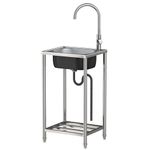 Stainless Steel Sink Freestanding Sink Unit Commercial Square Sink, Stainless Steel Single Bowl Station Utility Sink with Tap for Outdoor Garden Kitchen Bar Restaurant