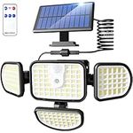 Solar Motion Sensor Light Outdoor, 169 LED Solar Flood Lights Outdoor 4 Adjustable Head Separate Solar Panel, 3 Modes Waterproof Solar Security Lights with Remote Control for Porch Yard Garage Pathway