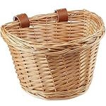 AVASTA Wicker Kids Bike Basket for 18, 20 Girls Bikes, Scooters, Tricycle, Kids Bicycle Accessories, Come with Leather Straps, Size M, Honey Yellow