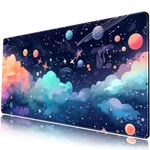 Kawaii Pastel Cosmos Desk Mat Cute Aesthetic Galaxy Large Mouse Pad Clouds Desk Pad Extended Gaming Mousepad XXL Keyboard Mat 31.5''X15.7'' Non-Slip Rubber Base Cute Desk Accessories