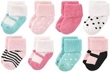 Luvable Friends Unisex Baby Newborn and Baby Terry Socks, Mint Pink Mary Janes 8-pack, 6-12 Months