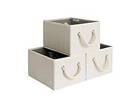 StorageWorks Storage Baskets for Organizing Shelves , Foldable Fabric Storage Bins with Handles, Beige, White & Ivory, 3-Pack, 11 ½" L x 8 ¾" W x 6 ½" H