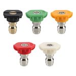 Carbhub 5 Pack 1/4 inch Pressure Washer Spray Nozzle Tips Multiple Degrees Quick-Connect to 4000 PSI High Pressure Washer Parts Kit (0、15、25、40、65 Degrees Soap)