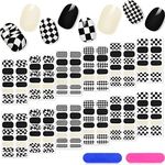 Checkered Nail Strips Pure Color Nail Stickers Art Solid Full Nail Wraps Self Adhesive Nail Polish Strips on Plaid Nail Gel with 2 Nail Files (Simple Colors,12 Sheets)