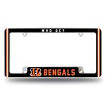 NFL Cincinnati Bengals “Who Dey” Premium Full Color Long Lasting Zinc Alloy Chrome Plated Team License Plate Frame - 4 Screw Tag Holder with Highlighted Team Pride Cheer