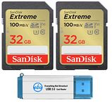 SanDisk 32GB Extreme SD Card (2 Pack) SDHC Memory Cards Compatible Browning Defender Pro Series Trail Cameras (SDSDXVT-032G-GNCIN) Bundle with (1) Everything But Stromboli 3.0 Micro & SD Card Reader