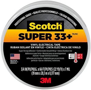 3M Scotch Super 33+ Vinyl Electrical Tape, .75-Inch x 66-Foot, Pack of 10 Rolls, Insulates and Protects Against Abrasion and Moisture, Protective Jacketing up to 600V Splice Insulation (6132-BA-10)