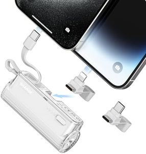 SHARGE Flow Mini Portable Charger, 5000mAh Mini Power Bank with Dual Plugs and Built in Cable, USB-C Lightning External Battery Pack for iPhone 16/15/14, Samsung S23, Note20, LG, Huawei (White-AU)