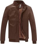 WenVen Men's Stand Collar Fleece Lined Bomber Faux Leather Jacket (Field, 2XL)