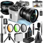 4K Digital Cameras for Photography - 48MP/60FPS Video Camera for Vlogging, WiFi & App Control, YouTube Vlogging Camera with 32GB TF Card. Wide-Angle & Macro Lens Included (White)