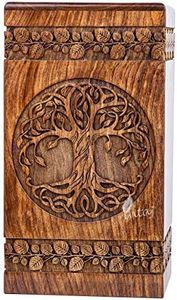 INTAJ Wooden Urns for Ashes Adult Male Female - Celtic Tree of Life Cremation Urn for Human Ashes for Women & Men - Urn for Ashes Adult Male - Decorative Urns - Burial and Funeral Urn - 250lbs