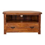 Vellar Living Indian Rosewood Corner TV Cabinet/Solid Sheesham Rosewood Corner TV Unit with Drawer/Chunky Living Room Furniture