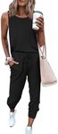 PRETTYGARDEN Women's Two Piece Outfit Sleeveless Crewneck Tops with Sweatpants Active Tracksuit Lounge Wear (Black,XX-Large)