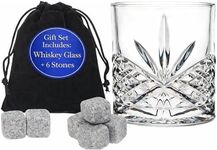 Godinger Whiskey Glass and Whiskey Stones, Gift Set Includes Old Fashioned Whiskey Glasses, 6 Whiskey Rocks Chilling Stones and Storage Pouch, Gifts for Men