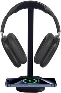 Yukrilt Headphone Stand with Wireless Charging, 15W Gaming Headset Holder for Desk, Aluminum Support Bar, Silicone Pad Headrest, Suitable for All Headphones