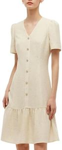 GOELIA Women's A-Line Tweed Dress V-Neck Ruffle Hem Formal Work Short Sleeve Bodycon Mini Dresses Sequins Casual Wedding Guest Dress