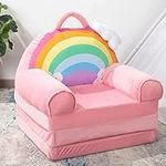 BYBYME Kids Fold Out Chair Bed - Foldable Toddler Chair Lounger for 1-3 Year Old Children - Cute Folding Sofa Bed Couch Armchair for Playroom Bedroom (Rainbow)