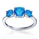 SEUMOO Engagement Rings 2.2ct Sterling Silver Rings for Women S925 Moissanite Simulated Round Cut Diamond 4 Prong Adjustable Size Wedding Rings Promise Eternity Ring for Valentine's Day Deep Sea Blue