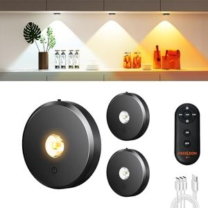 Puck Lights with Remote Control,2000mAh Rechargeable Under Counter Lighting,3 Color Temperatures Dimmable Under Cabinet,Closet Light,3Pack Tap Light for Hallway (Grey-3pcs)